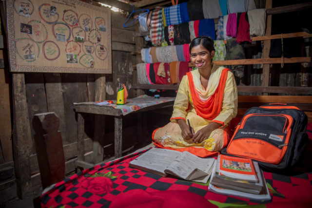 Bangladesh is one of the five worst countries for child labor . Sixteen-year-old Joytun was injured in a fire at the bakery where she worked after dropping out of school to support her family. World Vision enrolled her in an informal education program, which helped her prepare to return to school. World Vision also helped her mother start a small grocery business that more than replaces the money Joytun was making in child labor.